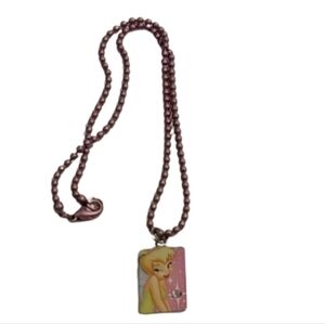 DISNEY tinkerbell DOG TAG  pendant and chain rhinestone